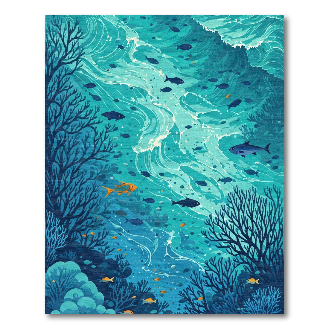 Aqua Ocean Coral Fish Swirl Rug