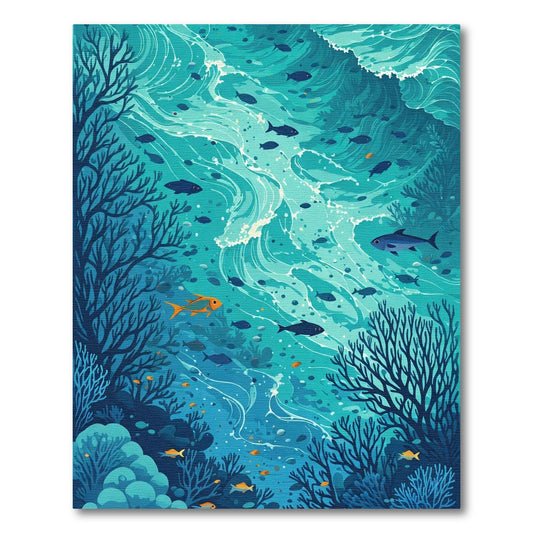 Aqua Ocean Coral Fish Swirl Rug