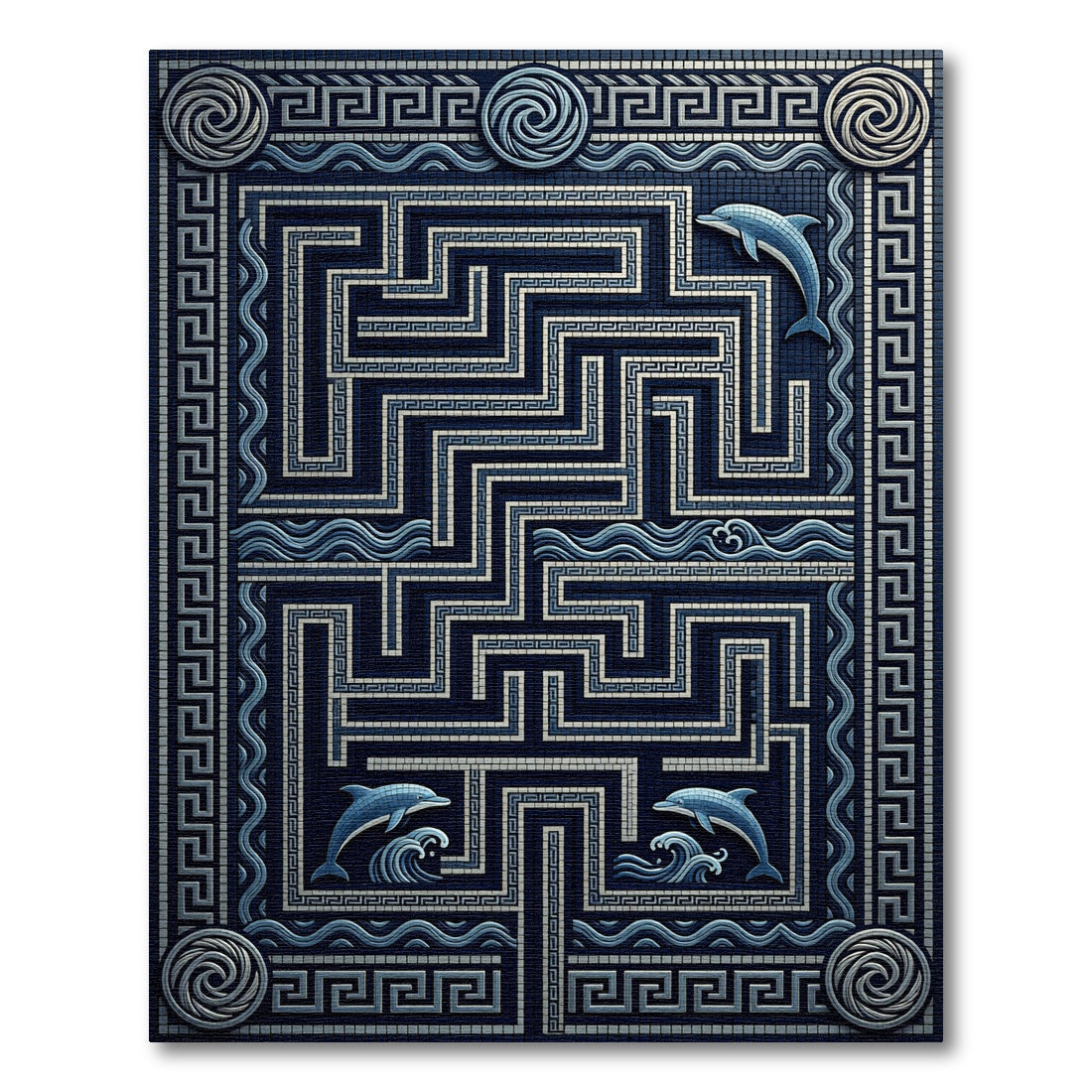 Azure Dolphin Maze Ancient Geometric Rug