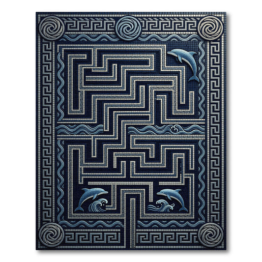 Azure Dolphin Maze Ancient Geometric Rug