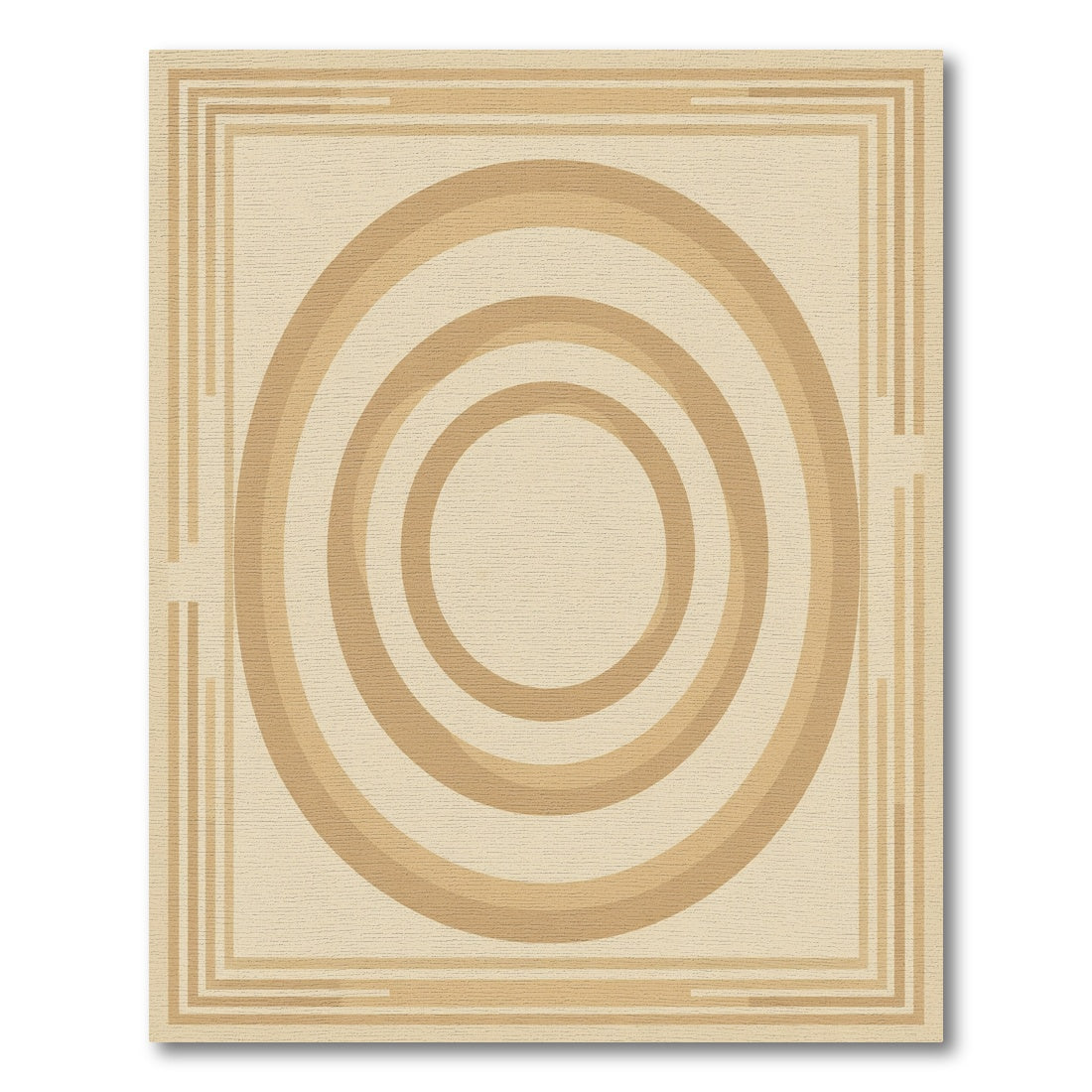 Sandy Beige Concentric Circles Border Rug