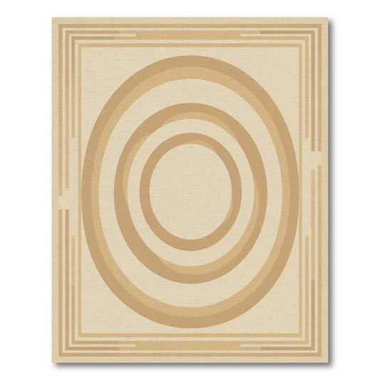 Sandy Beige Concentric Circles Border Rug
