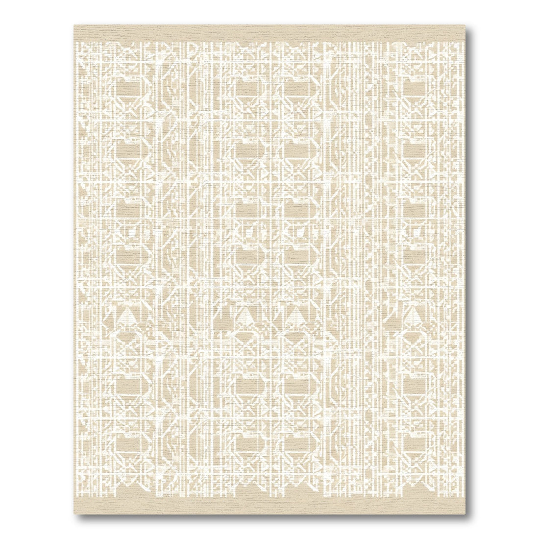 Cream White Geometric Lattice Overlay Rug