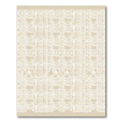 Cream White Geometric Lattice Overlay Rug