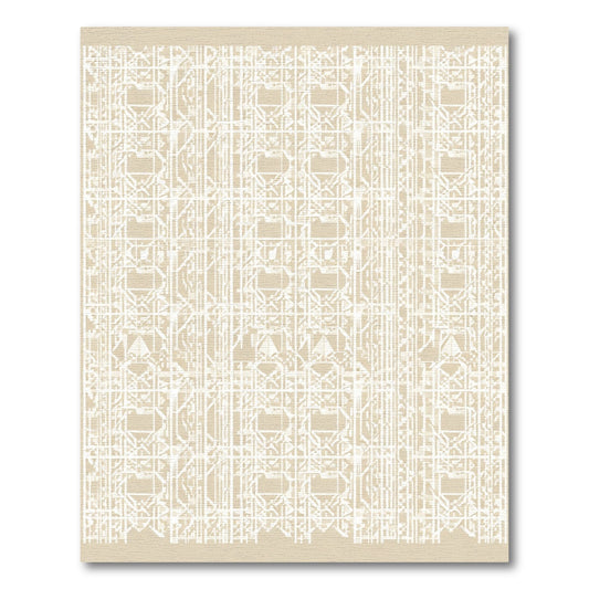 Cream White Geometric Lattice Overlay Rug