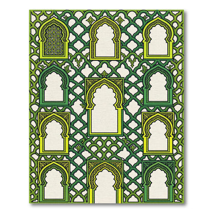 Green Arched Fretwork Arabesque Rug