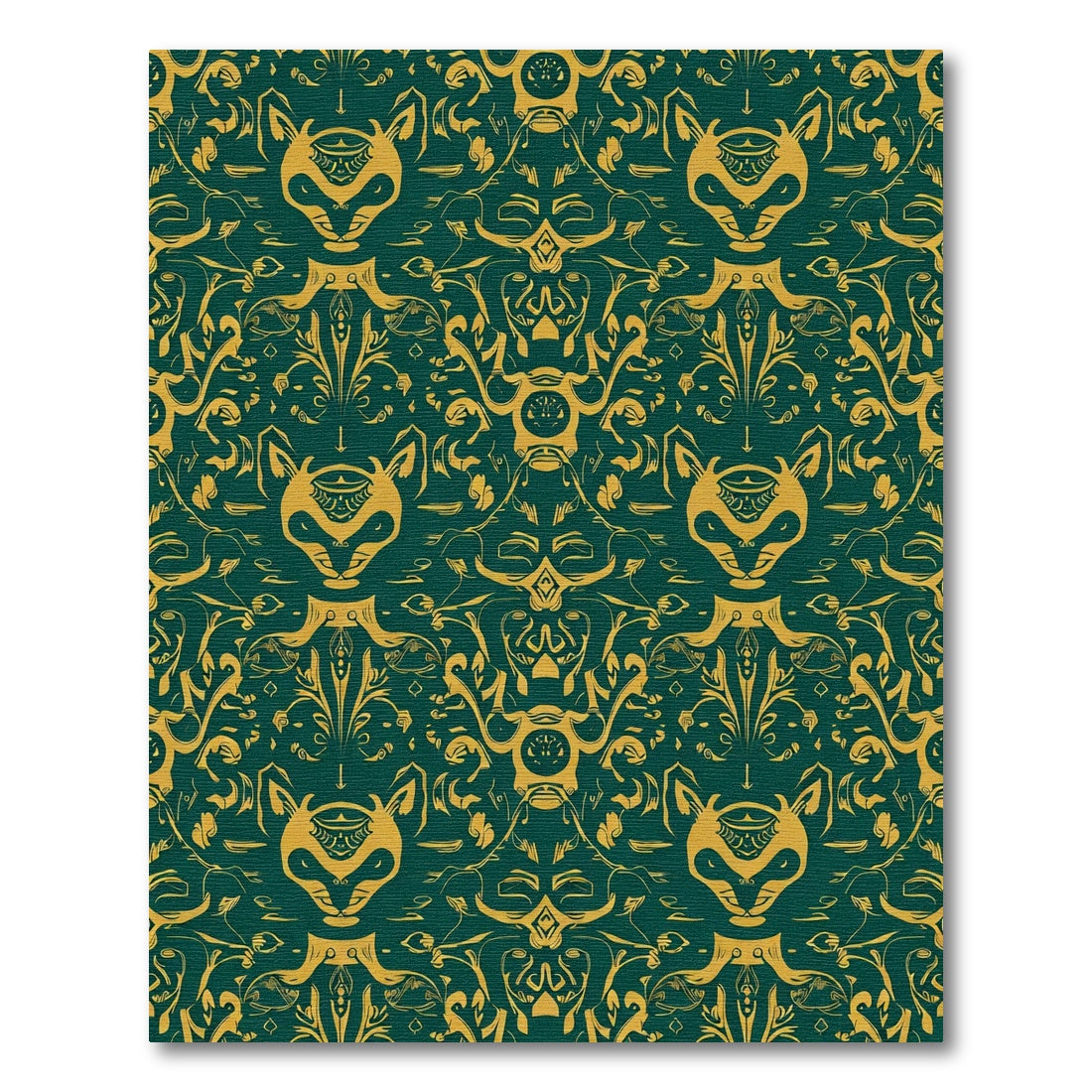 Mysterious Green Gold Fox Medallion Rug