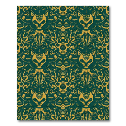 Mysterious Green Gold Fox Medallion Rug
