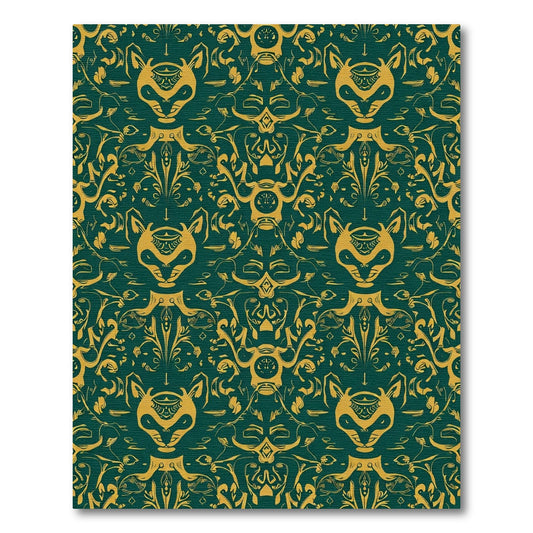Mysterious Green Gold Fox Medallion Rug