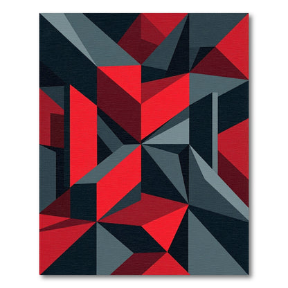 Bold Red and Charcoal Geometric Abstract Rug