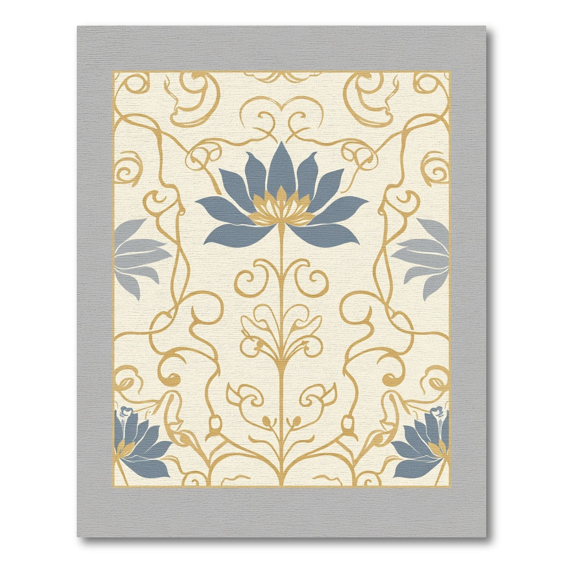 Art Nouveau Blue Floral Swirls Rug
