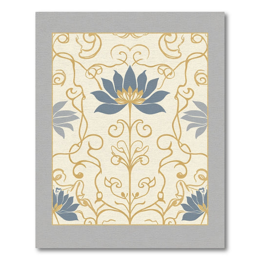 Art Nouveau Blue Floral Swirls Rug