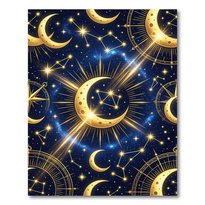 Celestial Golden Crescent Moon Starry Skies Rug