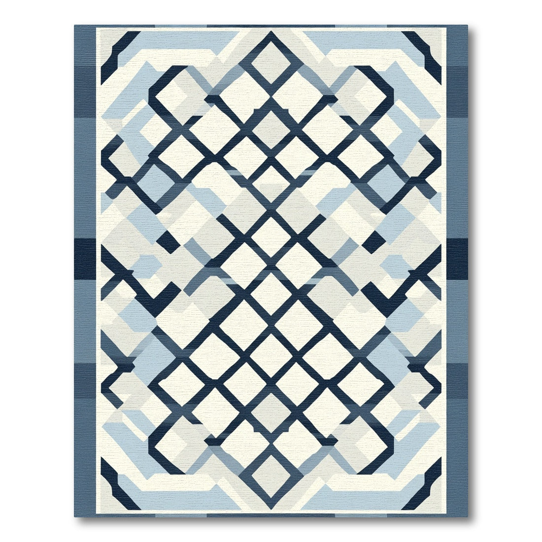 Modern Blue White Geometric Overlay Rug