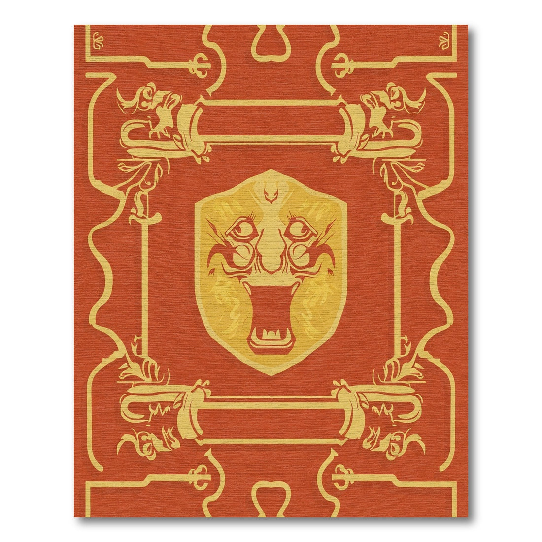 Golden Fierce Face Crimson Border Rug