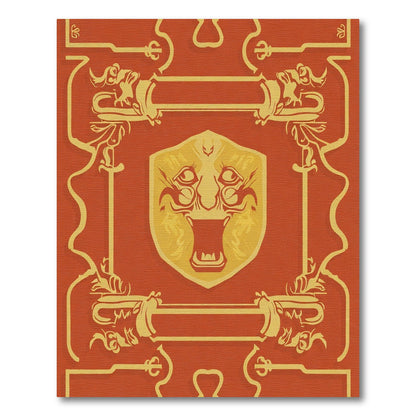 Golden Fierce Face Crimson Border Rug