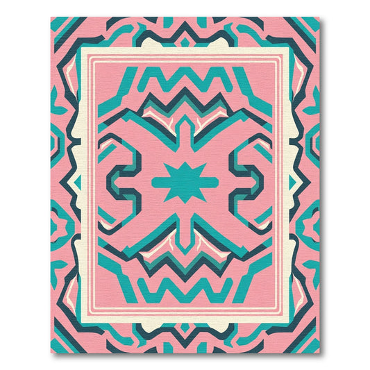Modern Pink Geometric Tribal Frame Rug