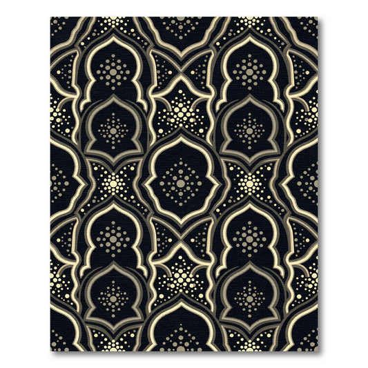 Elegant Gold Geometric Arched Tile Rug