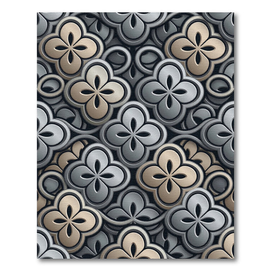 Sophisticated Gray and Champagne Floral Trellis Rug