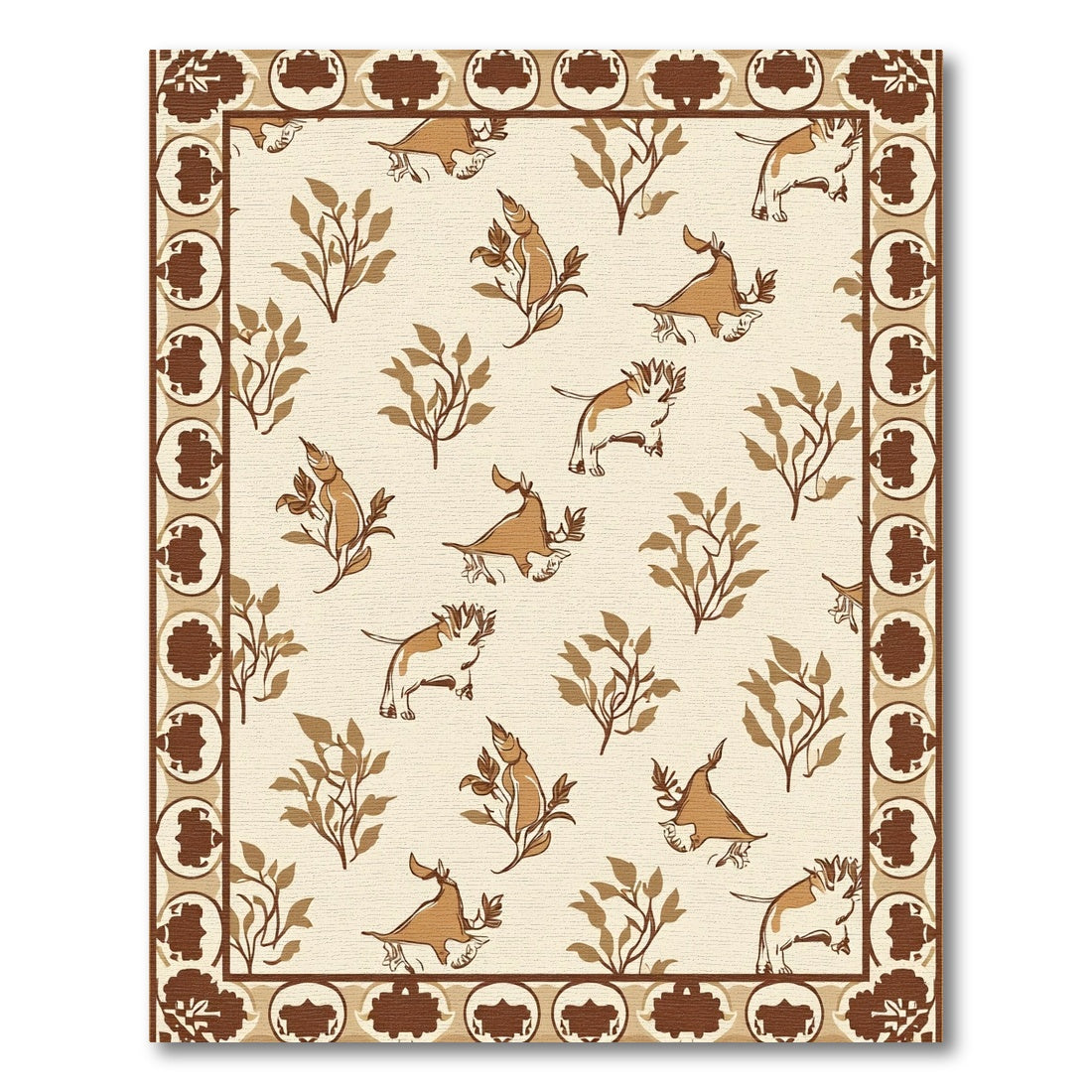 Brown Dino And Leafy Branch Rug