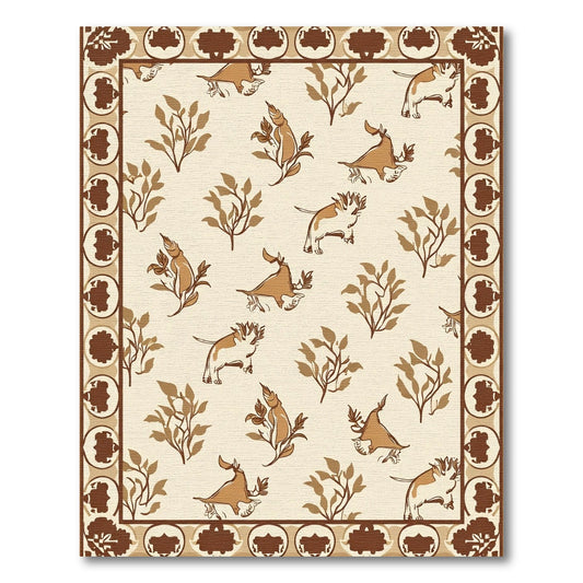 Brown Dino And Leafy Branch Rug