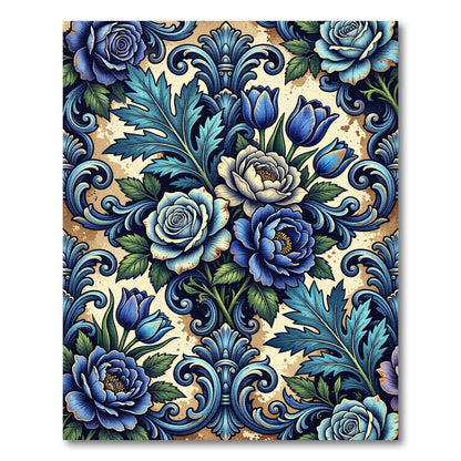 Rich Blue Floral Acanthus Scroll Rug
