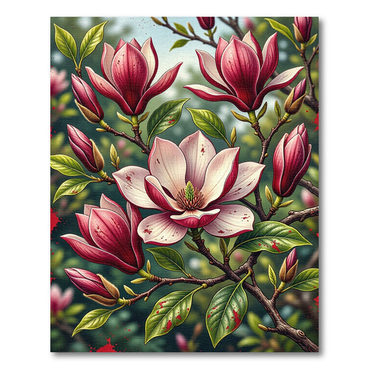 Elegant Pink Magnolia Blossoms Branch Rug