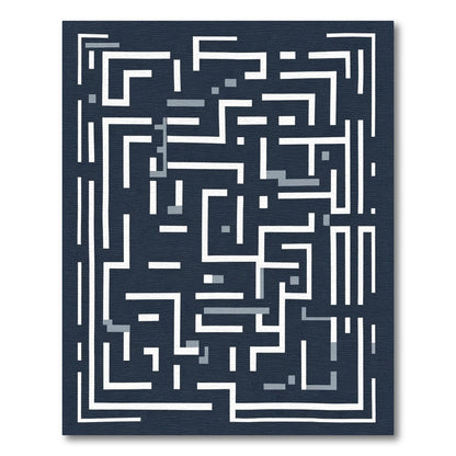 White Navy Maze Labyrinth Graphic Rug