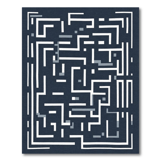White Navy Maze Labyrinth Graphic Rug