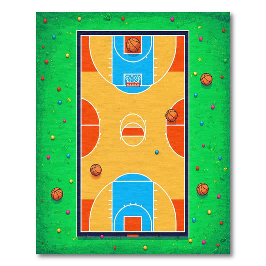 Playful Colorful Basketball Court Grass Rug