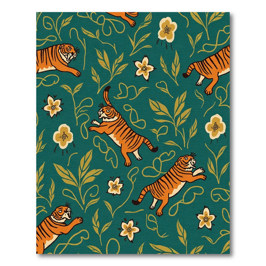 Emerald Tiger Garden Floral Illustration Rug