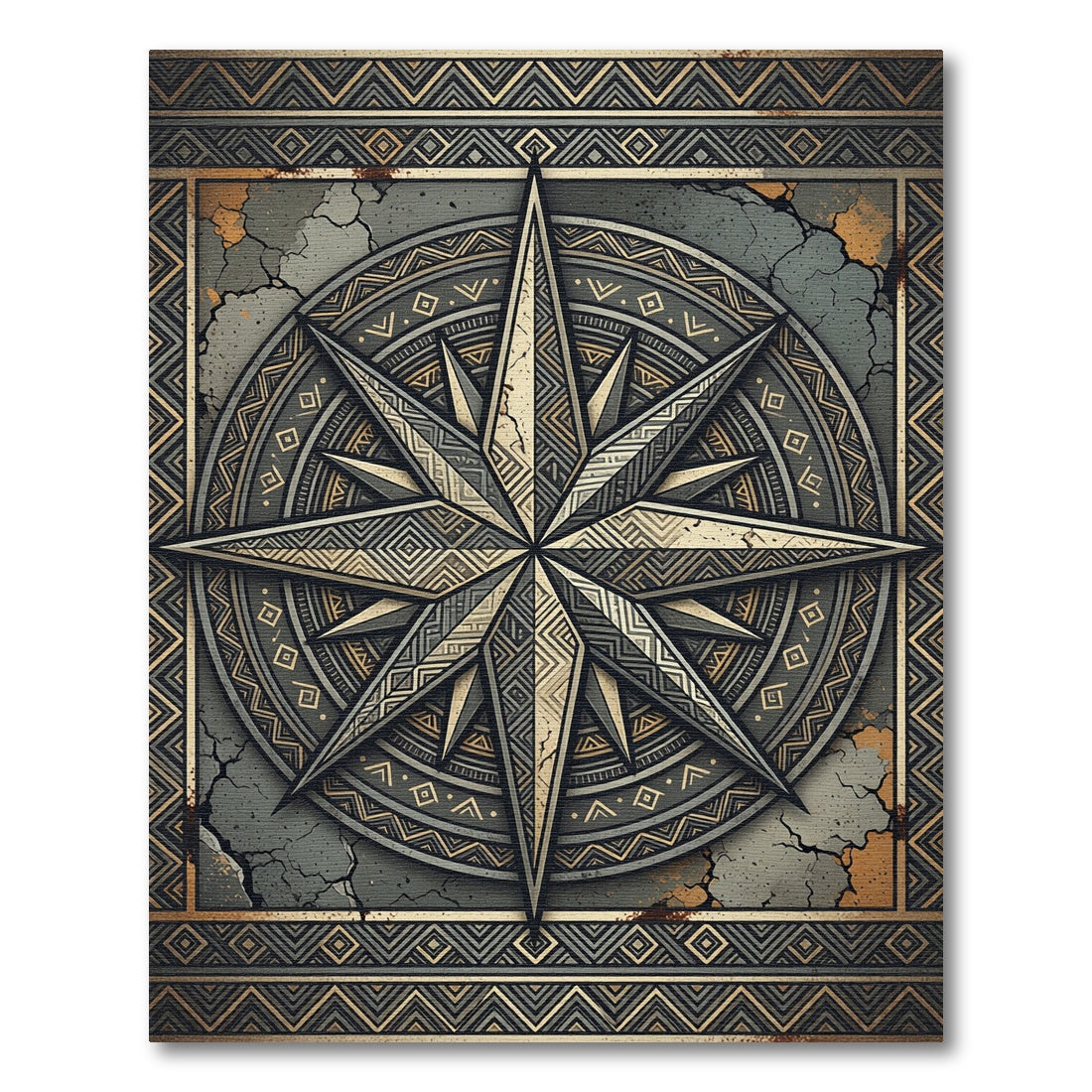 Metallic Compass Star Geometric Emblem Rug