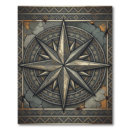 Metallic Compass Star Geometric Emblem Rug