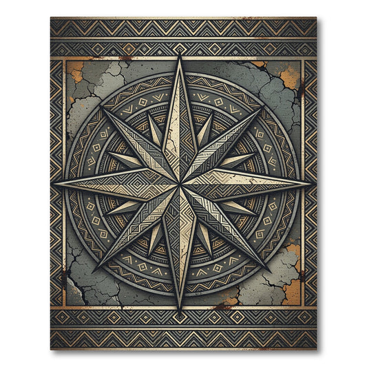 Metallic Compass Star Geometric Emblem Rug