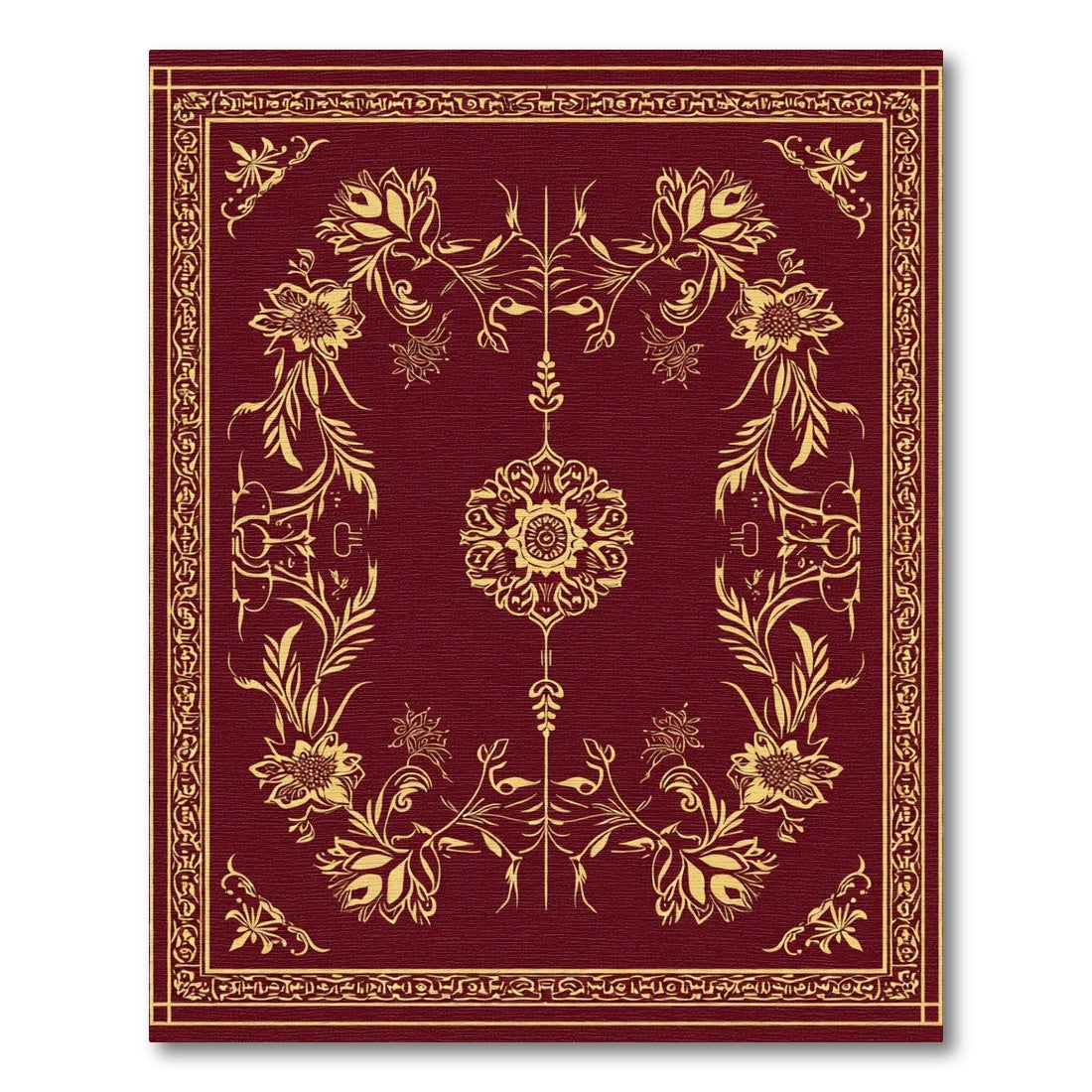Crimson Golden Floral Medallion Border Rug