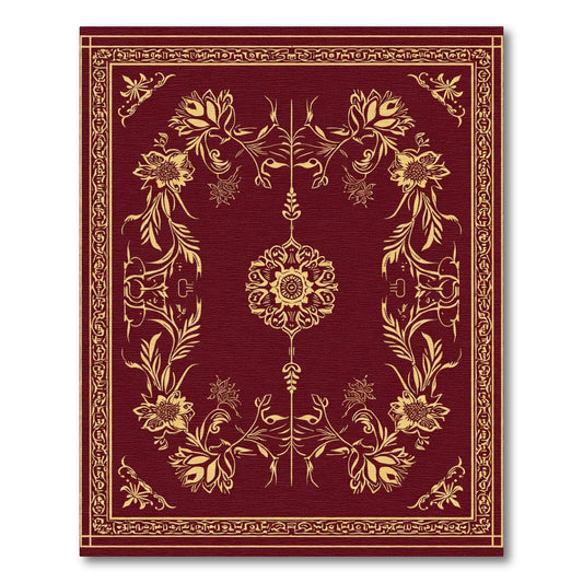 Crimson Golden Floral Medallion Border Rug