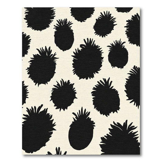 Black Pineapples Cream Background Rug