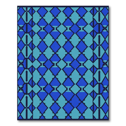 Sapphire Blue Diamond Lattice Rug