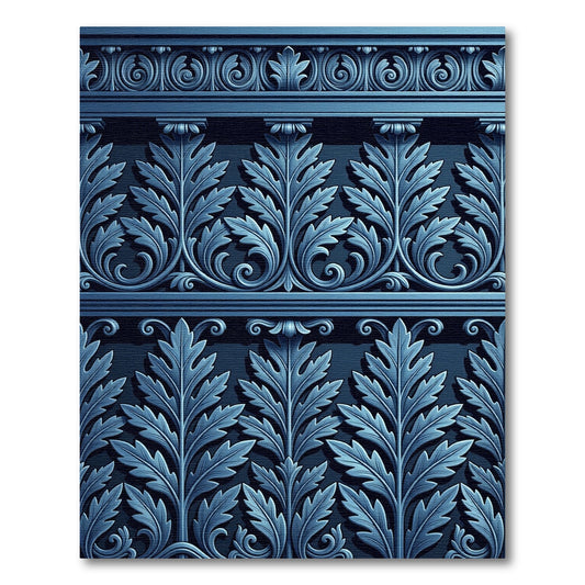 Deep Blue Acanthus Leaf Scrollwork Rug