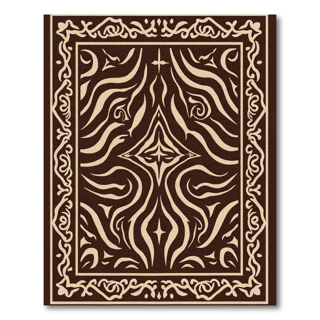 Ornate Brown Cream Swirl Frame Rug