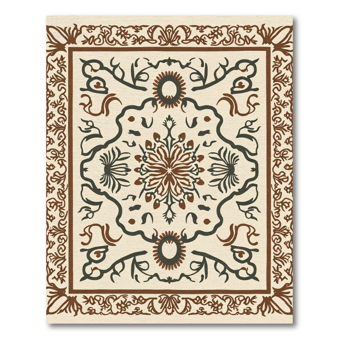 Brown Earthy Floral Vine Mandala Design Rug