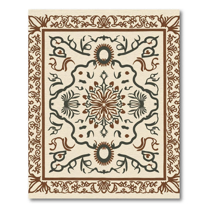 Brown Earthy Floral Vine Mandala Design Rug