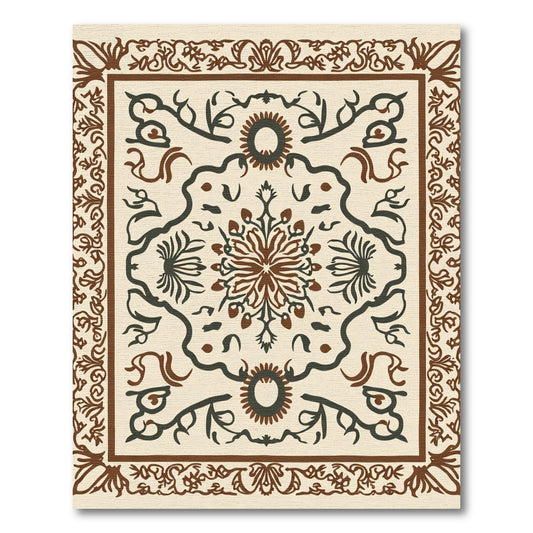 Brown Earthy Floral Vine Mandala Design Rug