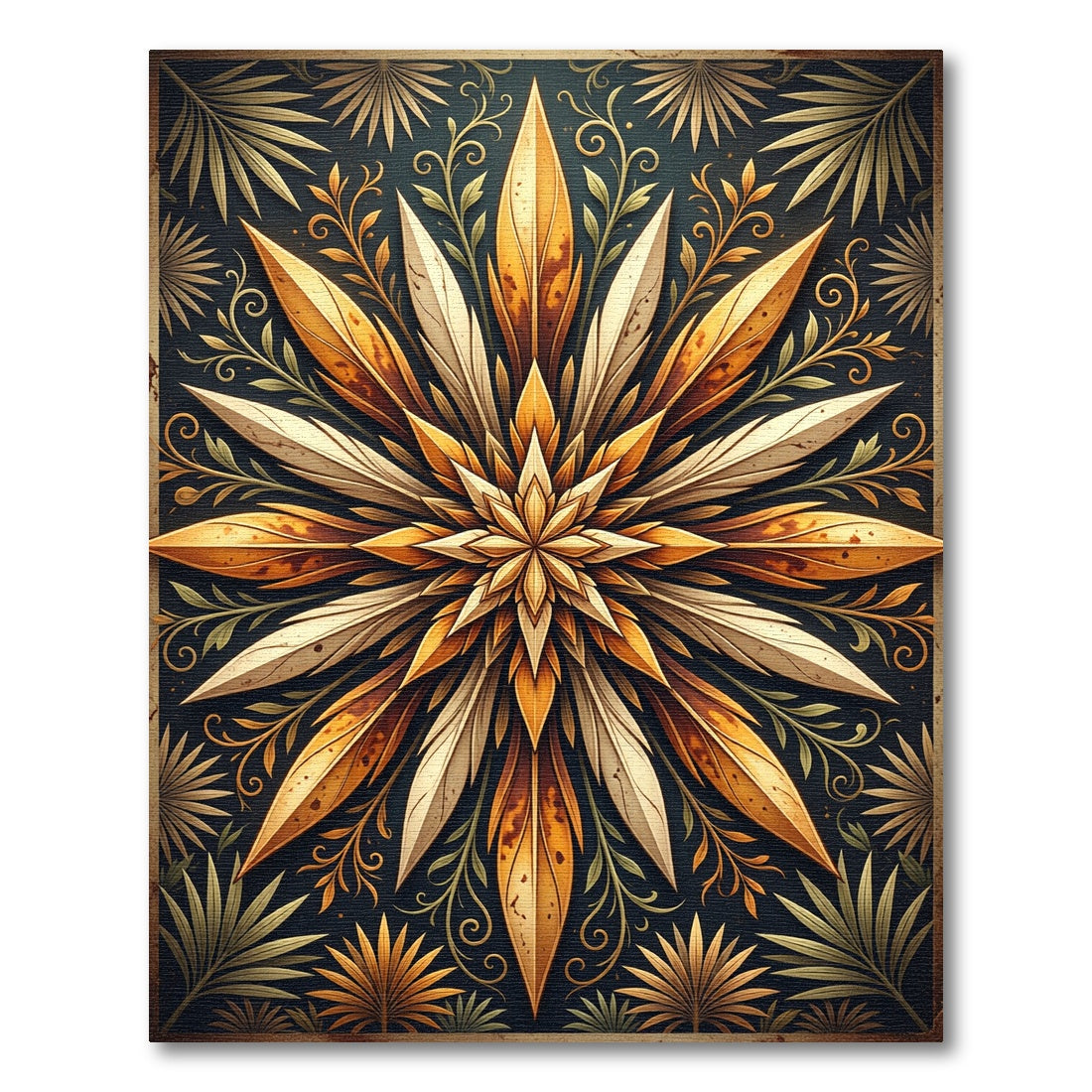 Golden Foliage Starburst Medallion Rug