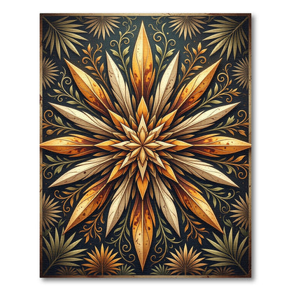 Golden Foliage Starburst Medallion Rug