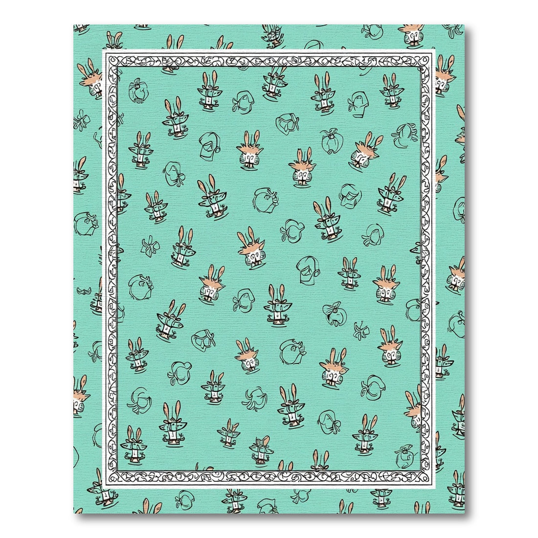 Whimsical Teal Bunny Garden Scatter Rug