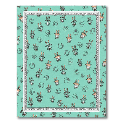 Whimsical Teal Bunny Garden Scatter Rug