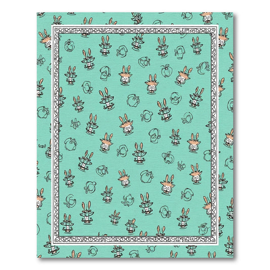 Whimsical Teal Bunny Garden Scatter Rug