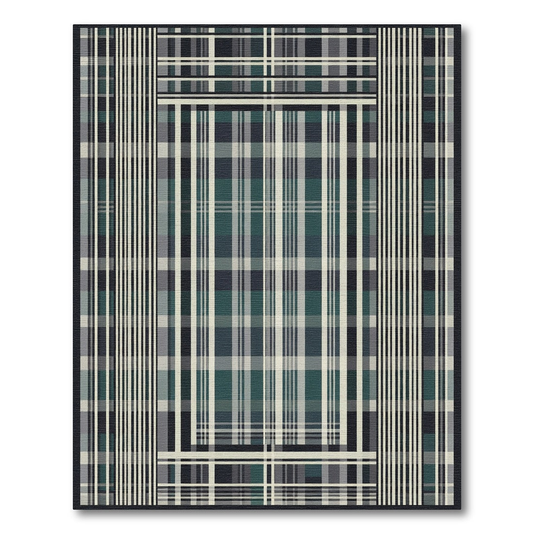 Dark Teal Plaid Grid Lines Rug