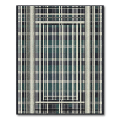 Dark Teal Plaid Grid Lines Rug